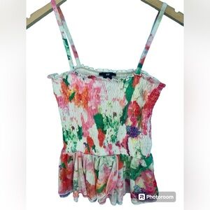 Vintage Y2K H&M Colorful Floral Smocked Babydoll Ruffle Top Fairy Size S